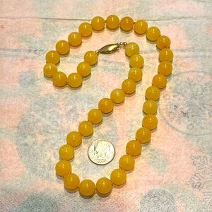 Yellow agate bead (10mm) knotted necklace w/ 14K gold clasp - 17.5”